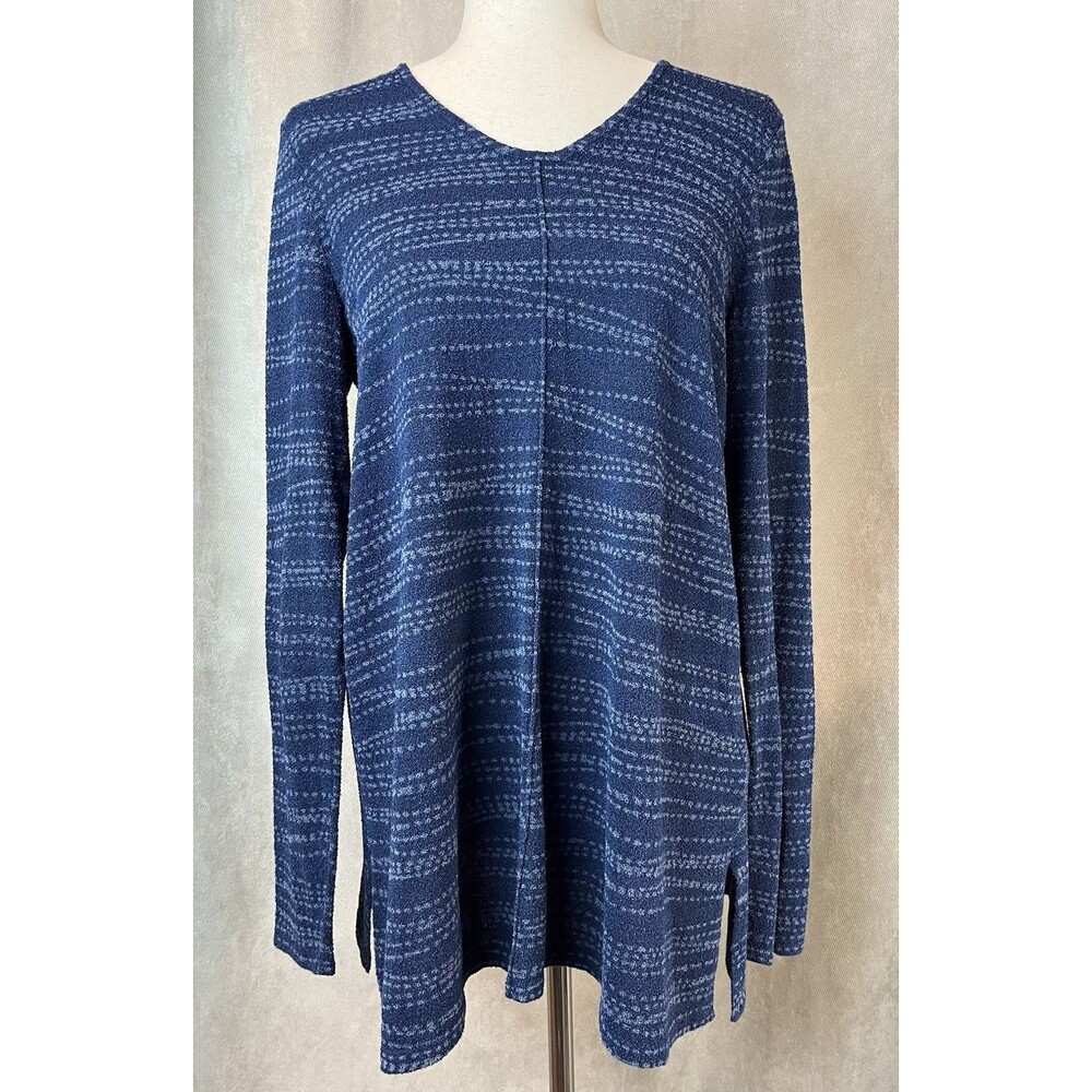 Pure Jill J. Jill Indigo Blue Textured Knit Tunic Top Size SM Lagenlook 31" Long